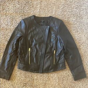 Ann Taylor Black Leather Moto Jacket Size Large